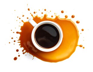 Overhead shot of a coffee cup with spilled liquid splash