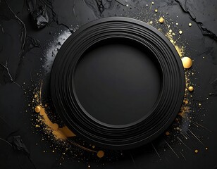 Overhead shot of a dark-rimmed circle against a speckled black and gold backdrop