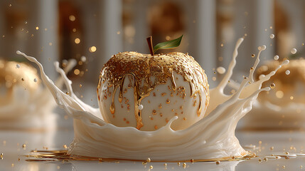 Surreal mock-up of levitating milk splash frozen in time fantasy beverage concept magical liquid design illuminated dairy product generated ai