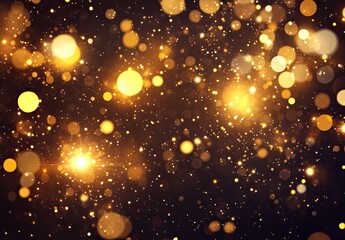 Golden bokeh lights scattered on dark background
