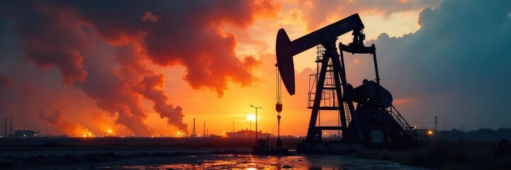 Close-up of a gushing oil well, spewing black crude oil into the air, a dramatic display of raw energy and industrial power , diesel, conservation, climate change