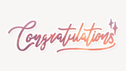 Congratulations word, aesthetic sunset color calligraphy with white border