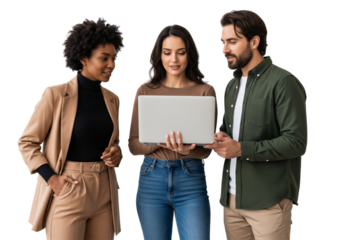 Business team working together with laptop isolated on white