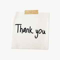 Thank you word typography, memo note paper clipart