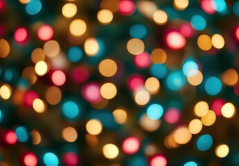 Bokeh holiday lights gold, pink, blue, and green background
