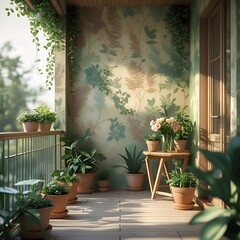 Balcony with beautiful flowers and plants