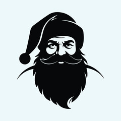 Vector Santa Claus head in black and white silhouette illustration