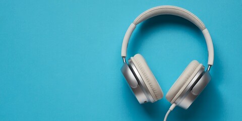 White headphones on a bright turquoise background