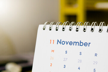 Close up view of November on a calendar page