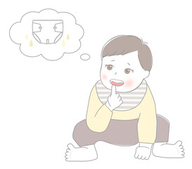 オムツについて考えている赤ちゃん