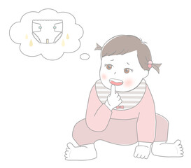 オムツについて考えている赤ちゃん