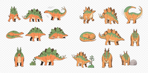 A collection of cartoon dinosaurs in various poses and angles.