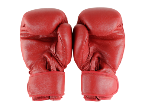Red leather boxing gloves on black background sport combat training, Isolated On White Background, Png Transparent