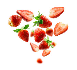 Strawberry berry levitating on a white background