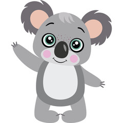 Cute Cartoon Koala Waving Hello With Big Green Eyes And Pink Cheeks On A Transparent Background