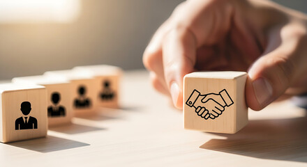 Close a deal with the right team member and a handshake, build your team one member at a time, find a new recruit, team building, success concept