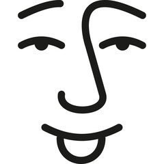 Minimalist line art drawing of a smiling face with tongue sticking out on a transparent background representing a playful and cheerful expression