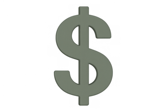 Green dollar sign symbol, 3d rendering, depicting money, banking, financial growth, and market success. Transparent background