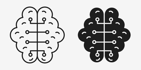 Minimal gray vector brain circuit icon, perfect for technology, innovation, and digital intelligence designs.