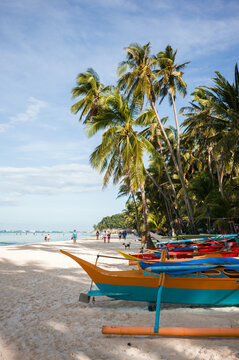 Wooden fishing boats on the beach, Boracay, Philippines