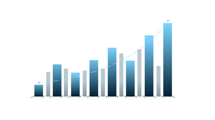 Digital bar chart showing growth with trend line financial data analysis graphs or the stock market. style clean futuristic technology design.