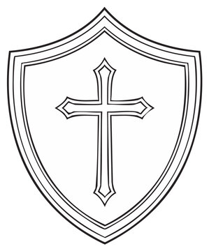 Decorative shield with a Christian cross emblem for religion spirituality and protection symbol