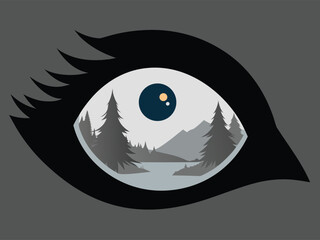 Eye with forest landscape