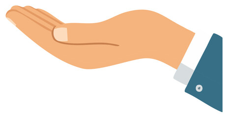 Open palm holding nothing offering support or receiving help in a business context