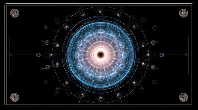 Cosmic nebula with celestial symbols and geometric patterns - Powered by Adobe