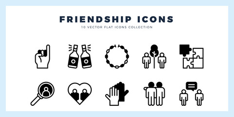 10 Friendship Lineal Fill icon pack. vector illustration.