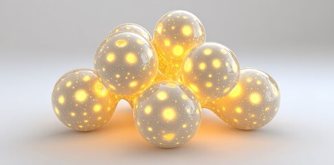 Cluster Of Glowing White Spheres With Golden Dots