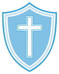 Obraz premium Christian Cross Symbol Inside Protective Shield Vector Illustration Representing Faith and Security