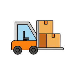 Forklift with boxes on transparent background