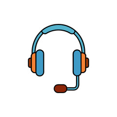 Blue headset with mic on transparent background