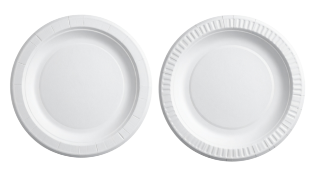 Two variations of disposable paper plate isolated on transparent background PNG