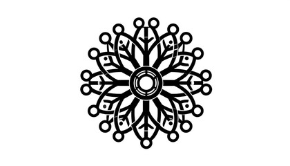 Intricate black and white circular geometric design with repeating patterns