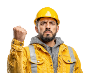 Construction worker celebrating success job site portrait urban isolated on transparent background