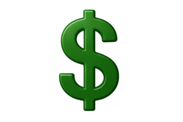 Green dollar sign symbol representing currency, money, finance, economy, and investment on transparent background
