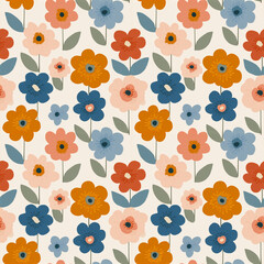 Aesthetic Contemporary printable seamless pattern with retro groovy flowers