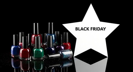 Black Friday Nail Polish Deals: A vivid collection of colorful nail polishes is stylishly arranged, catching the spotlight of a shopping deal for the ultimate allure