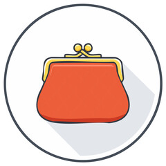 Obraz premium Orange Coin Purse Illustration with Quilted Pattern and Gold Clasp inside a Circle Frame