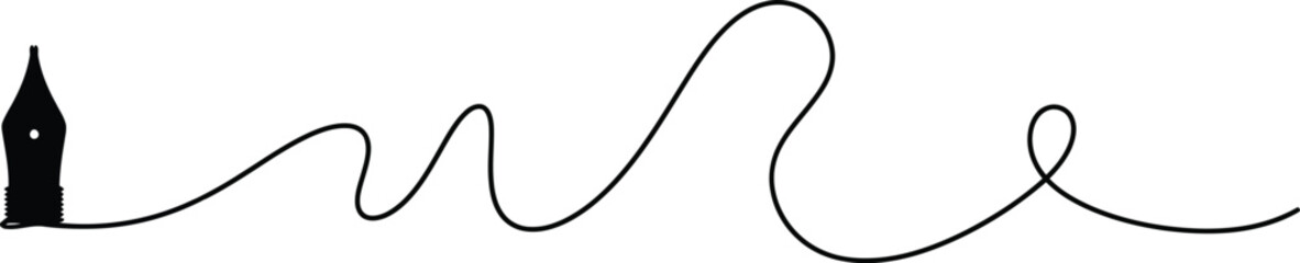 Fountain pen creating wavy line artistic creative drawing ink flowing writing tool detail isolated on transparent background