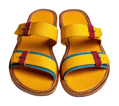 Vibrant yellow summer sandals beachside product relaxed atmosphere isolated on transparent background