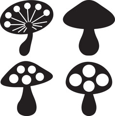 Stylized Mushroom Collection in Black and White Vector Illustration