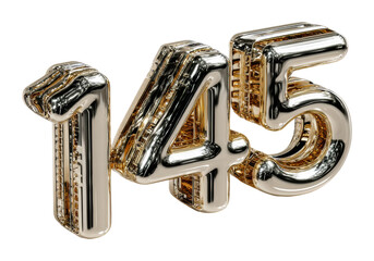 Golden number 145 sculpture modern gallery digital design isolated on transparent background