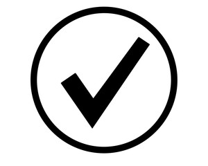 Black check mark in a circle isolated on white background