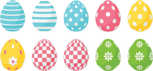Collection of colorful and patterned easter eggs for festive spring celebrations and decorations isolated on transparent background