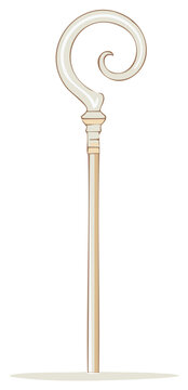 Elegant bishop's pastoral staff or crosier illustration, a Christian symbol of spiritual leadership and authority