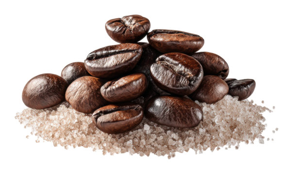 Brewing coffee beans with sugar kitchen food bright light isolated on transparent background