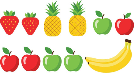 Colorful assortment of fresh fruits including strawberries pineapples apples and bananas isolated on transparent background
